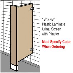 18" X 48" PLASTIC LAM. URINAL SCREEN W/PILASTER