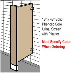 18" X 48" SOL. PHENOLIC URINAL SCREEN W/PILASTER