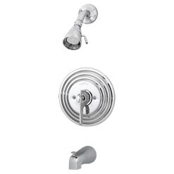 SYMMONS TEMPTROL CP TUB & SHOWER VALVE W/ STOPS, SHOWER HEAD & TUB SPOUT