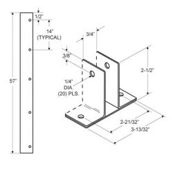 STAINLESS STEEL CONTINUOUS TWO EAR WALL BRACKET 3/4" X 57"