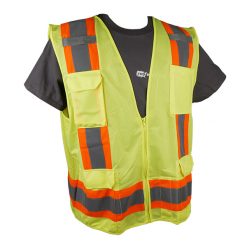 PIP 302-0500-YEL/M 11 POCKET YELLOW SURVEYORS VEST W/ ZIPPER CLOSURE - CLASS 2