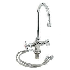 T & S BRASS BL-5700-04 SINGLE HOLE MIXING LAB FAUCET W/ CROSS HANDLES, GOOSENECK SPOUT 2.2 GPM