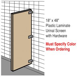 18” x 48” PLASTIC LAMINATE URINAL SCREEN W/ HARDWARE