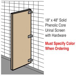 18” x 48” SOLID PHENOLIC CORE URINAL SCREEN W/ HARDWARE
