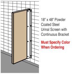 18” x 48” POWDER COAT STEEL URINAL SCREEN W/ CONTINUOUS BRACKET