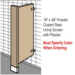 18” x 48” POWDER COAT STEEL URINAL SCREEN W/ PILASTER