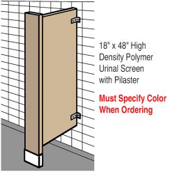 18” x 48” HDP URINAL SCREEN W/ PILASTER