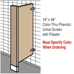 18” x 48” COLOR THRU PHENOLIC URINAL SCREEN W/ PILASTER