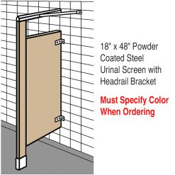 18” x 48” POWDER COAT STEEL URINAL SCREEN FLOOR SUPPORTED W/ HEADRAIL