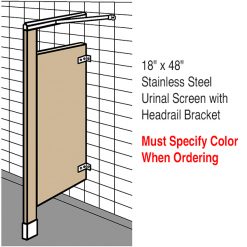 18” x 48” STAINLESS STEEL URINAL SCREEN FLOOR SUPPORTED W/ HEADRAIL
