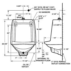 AMERICAN STANDARD TRIMBROOK URINAL TOP SPUD WALL HUNG 1.0 GPF