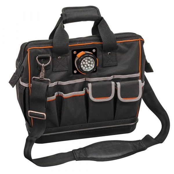KLEIN TOOLS 55431 TOOL BAG W/ LED LIGHT & 31 POCKETS