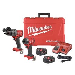 MILWAUKEE 3697-22 M18 FUEL BRUSHLESS 1/2” HAMMER DRILL / DRIVER COMBO KIT W/ HARD CASE